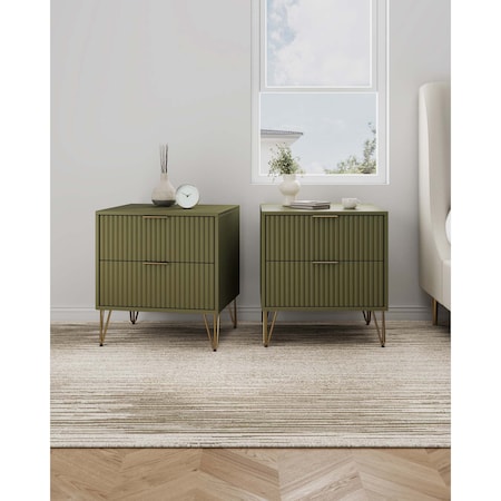 Manhattan Comfort DUMBO 2.0 Nightstand in Olive Green, 2PK 2-NS002-OG